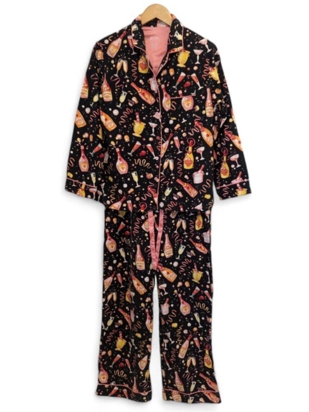 Nick & Nora Champagne Black Cotton
Flannel Pajama Set Size Large